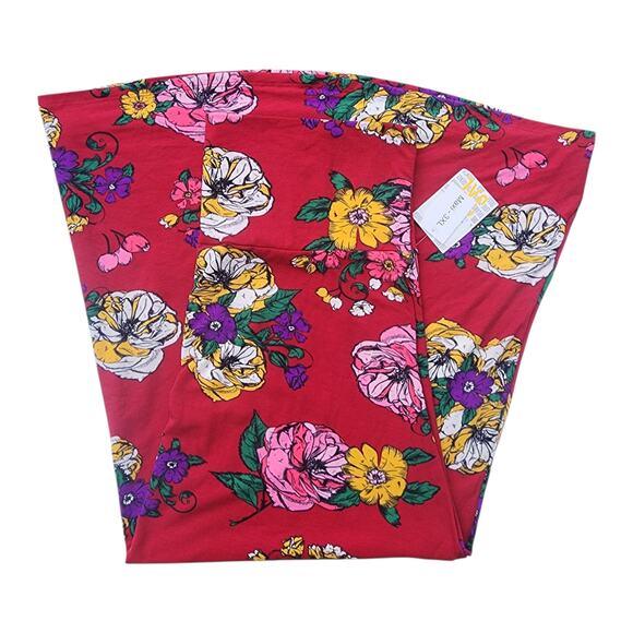 New LuLaRoe Maxi Skirt Size 3XL Red Floral Print Waist Folds Down NWT - Picture 2 of 5